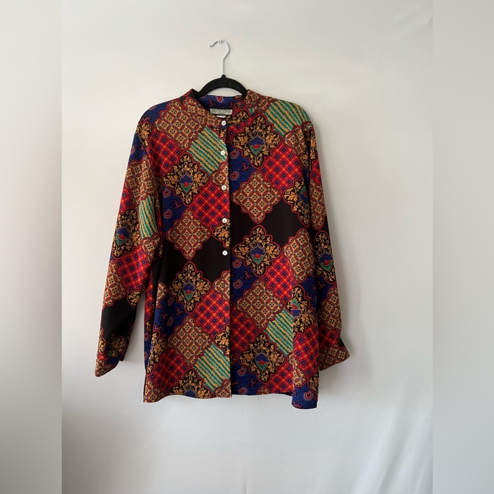 Vintage 90s Patchwork Victorian Button Up - image 1